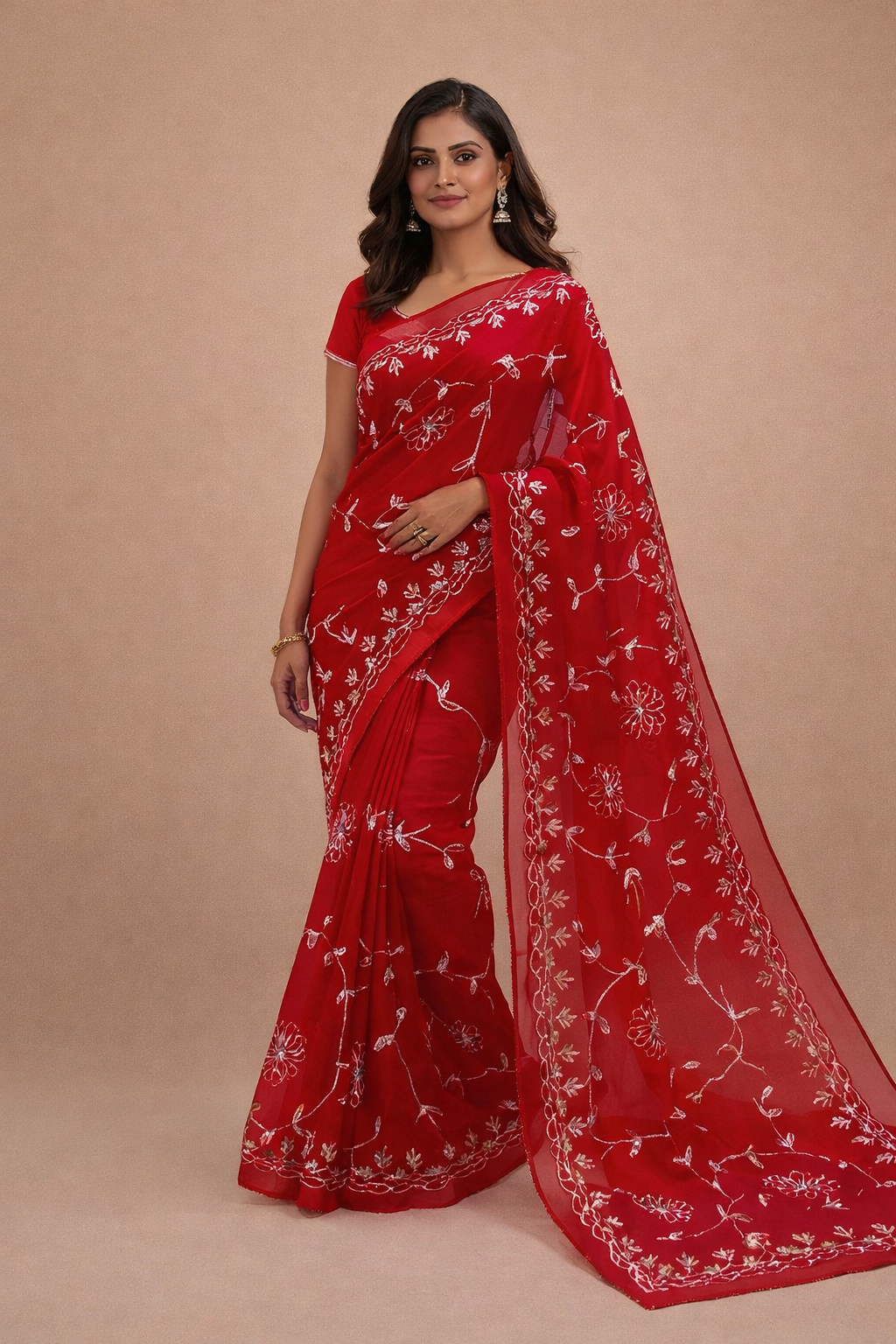 Gotta patti work chiffon fabric saree with gradient colour
