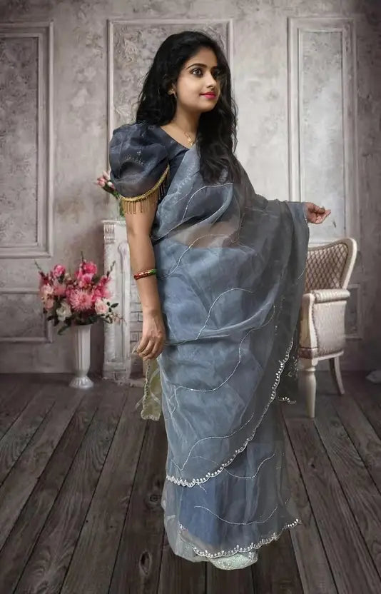 Ready to Wear Self Design Bollywood Tissue Saree