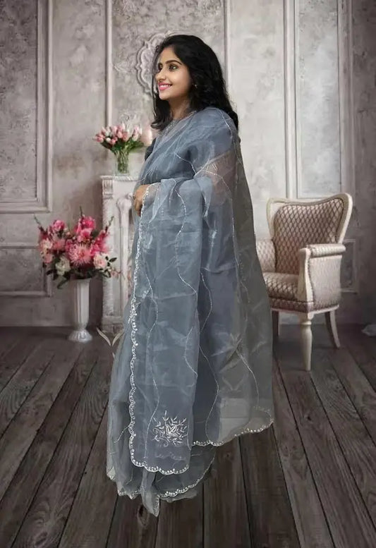 Ready to Wear Self Design Bollywood Tissue Saree