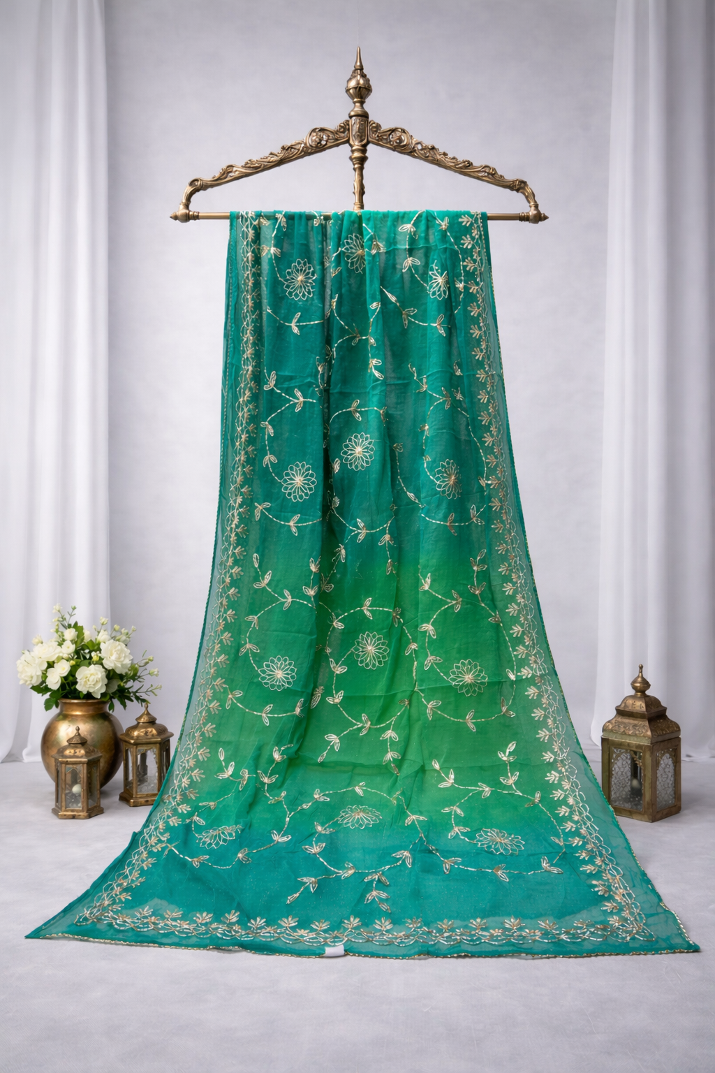 Gotta patti work chiffon fabric saree with gradient colour