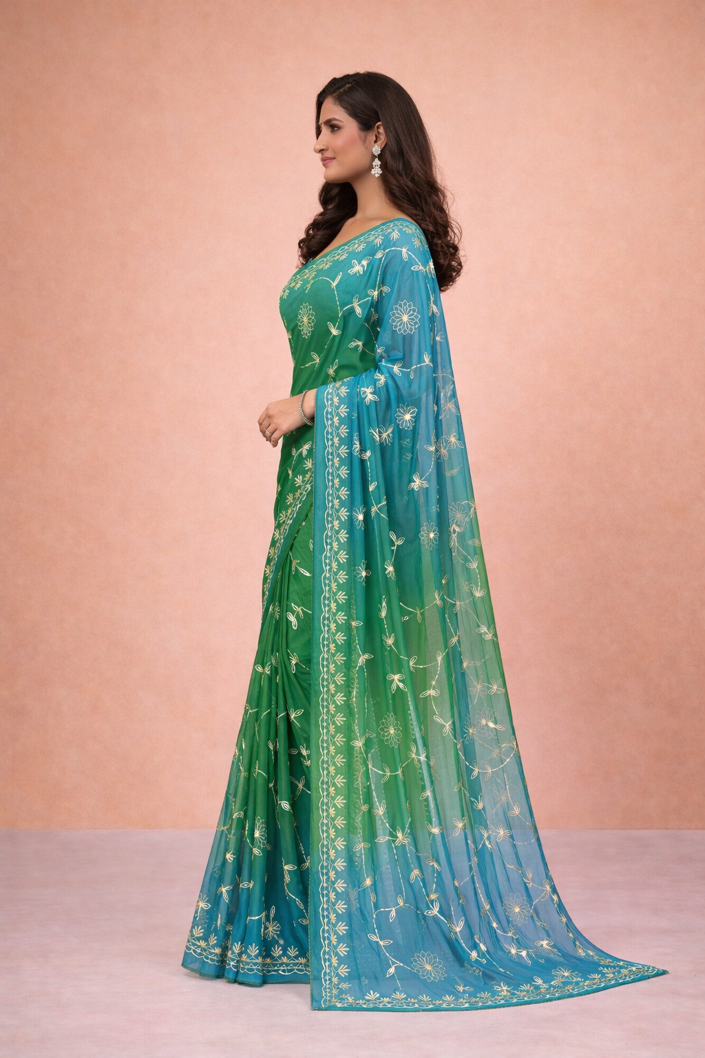 Gotta patti work chiffon fabric saree with gradient colour