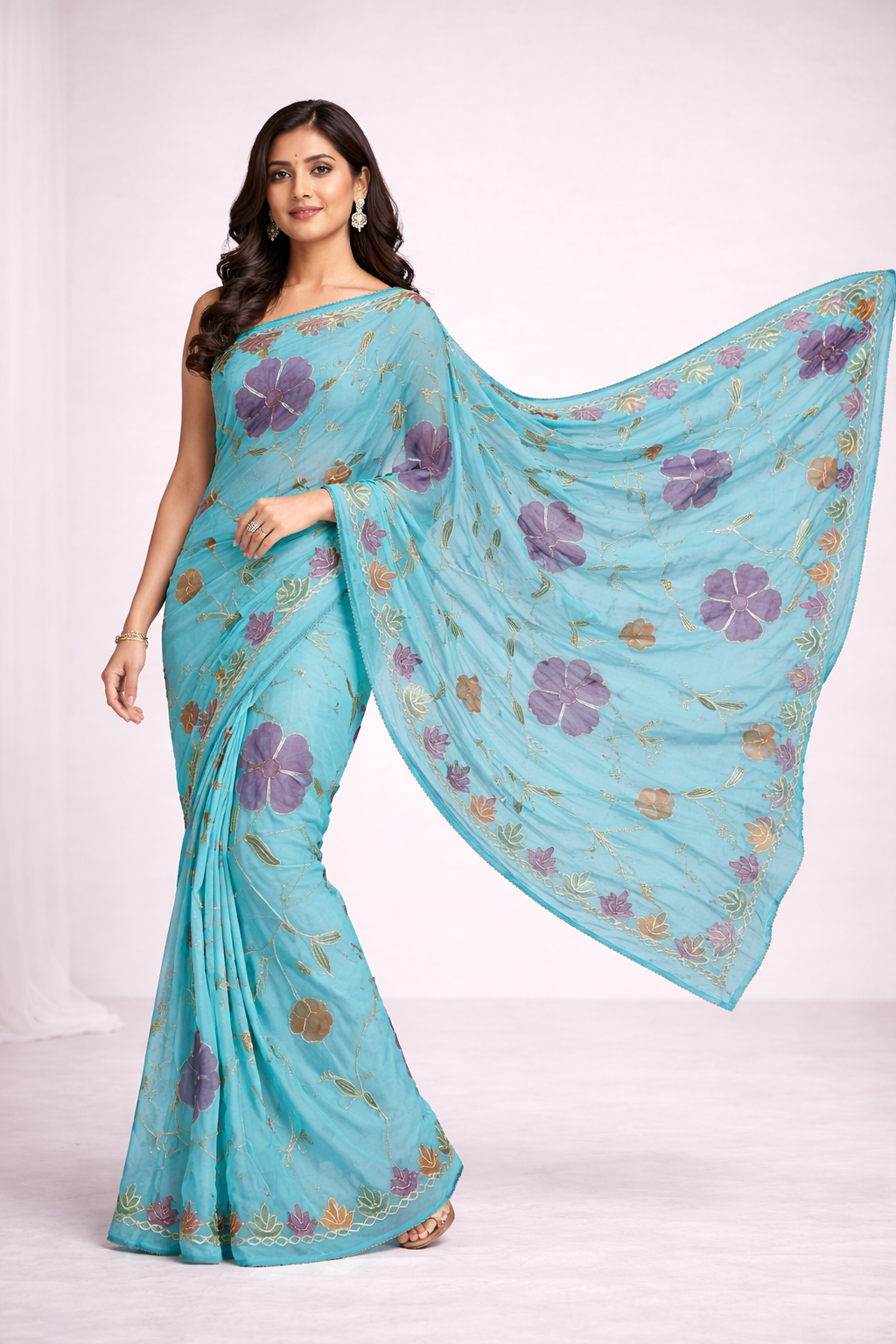 Chiffon fabric gotta work with big flower saree