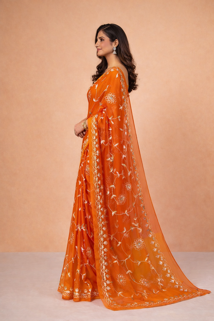 Gotta patti work chiffon fabric saree with gradient colour