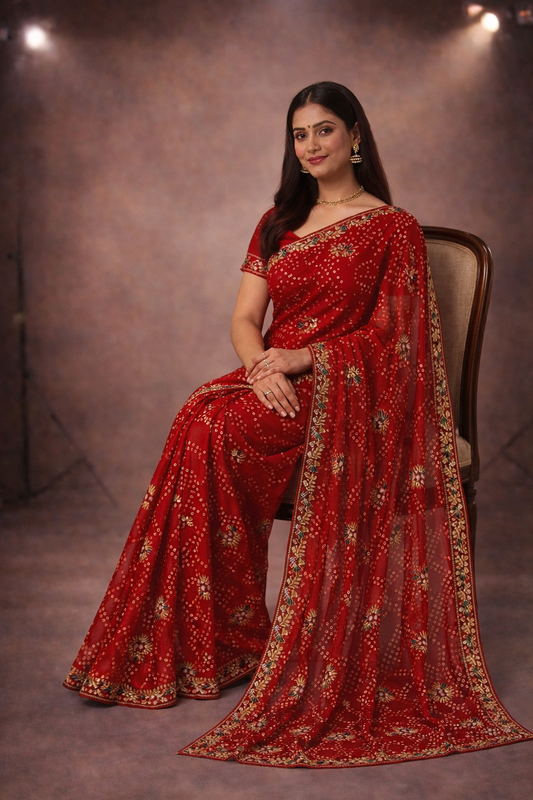 Pure chunari gotta tubelight work saree