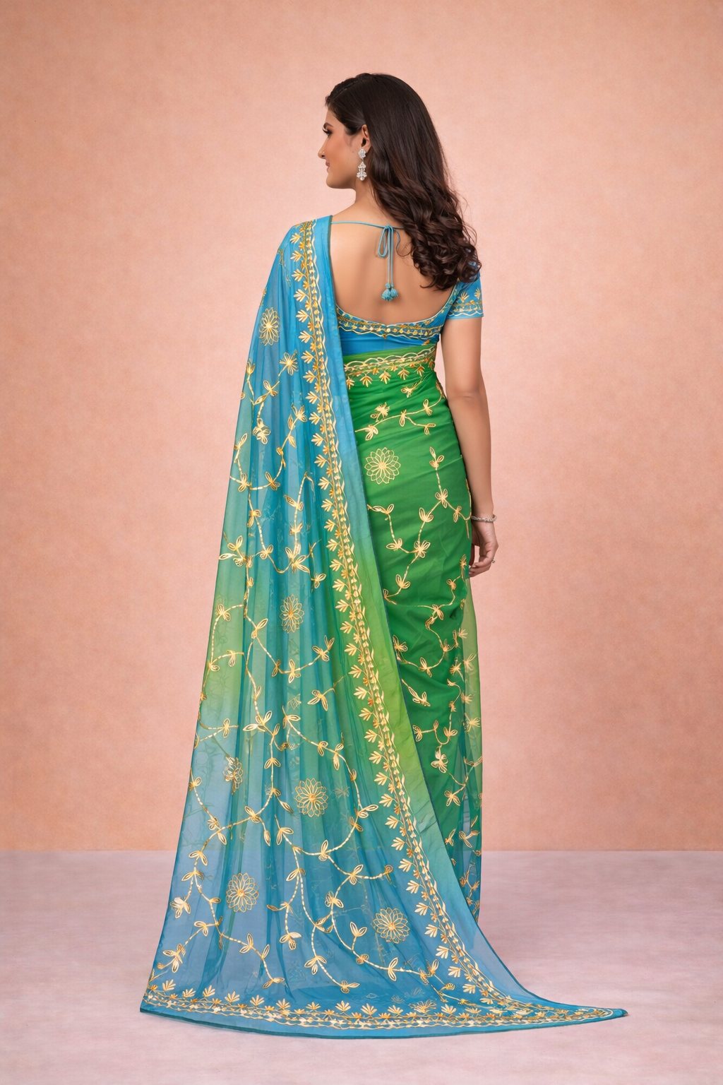 Gotta patti work chiffon fabric saree with gradient colour
