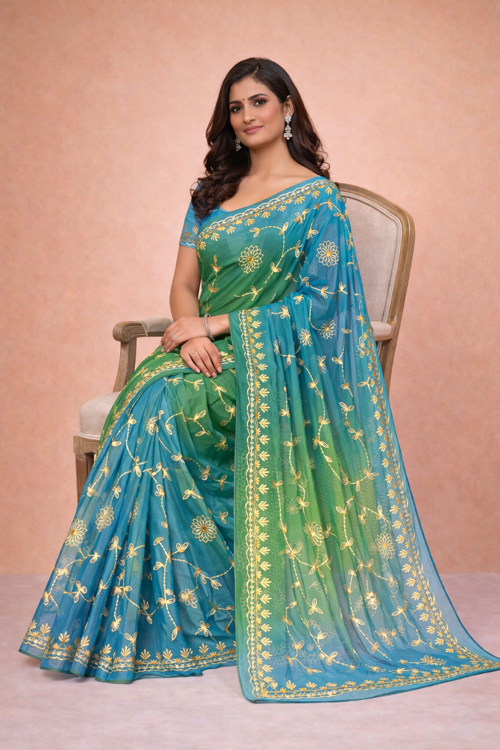 Gotta patti work chiffon fabric saree with gradient colour