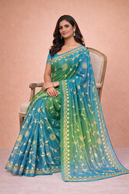 Gotta patti work chiffon fabric saree with gradient colour