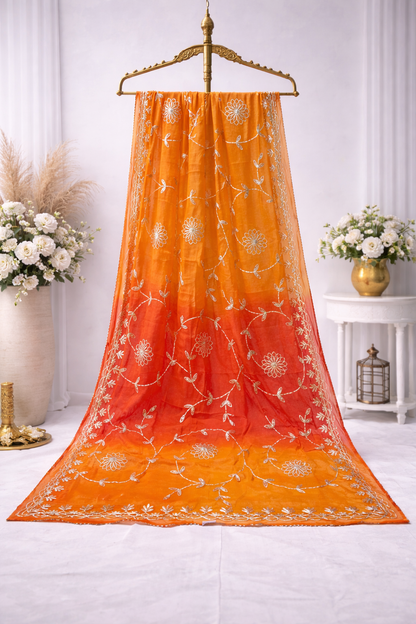 Gotta patti work chiffon fabric saree with gradient colour