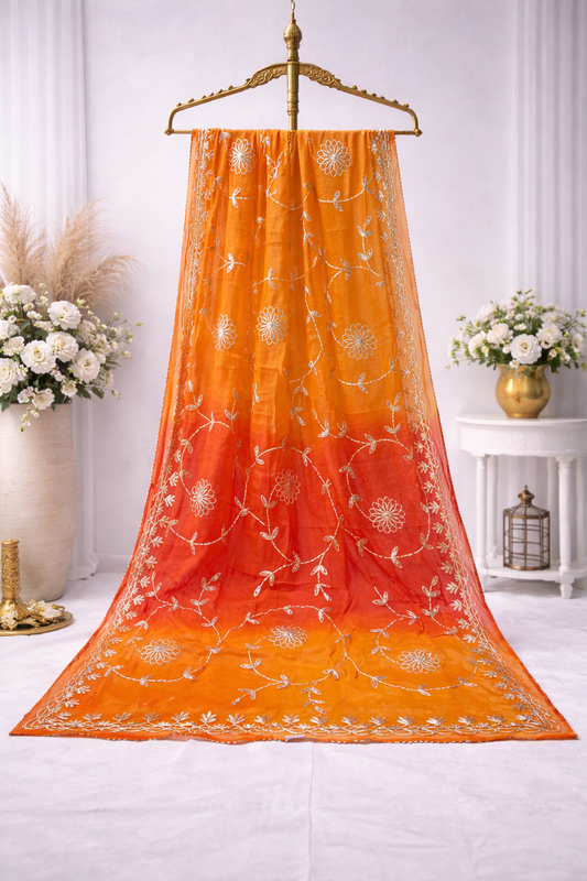 Gotta patti work chiffon fabric saree with gradient colour