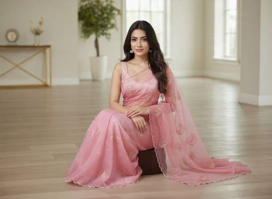 Embroidery fountain fabric saree