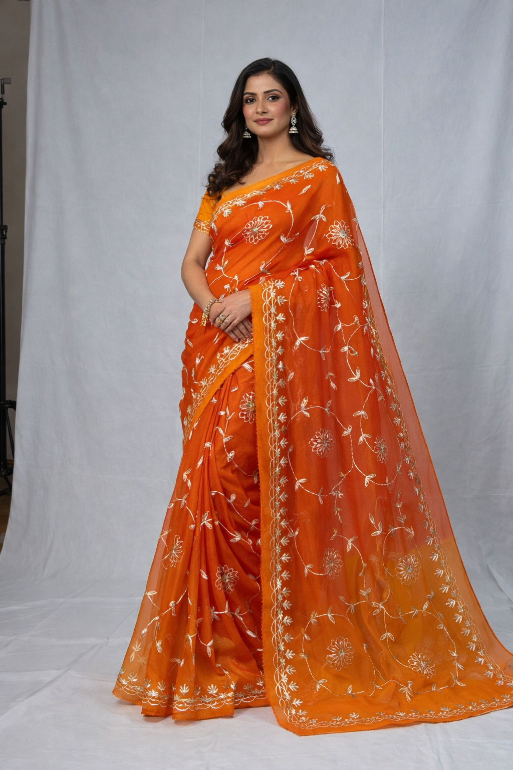 Gotta patti work chiffon fabric saree with gradient colour