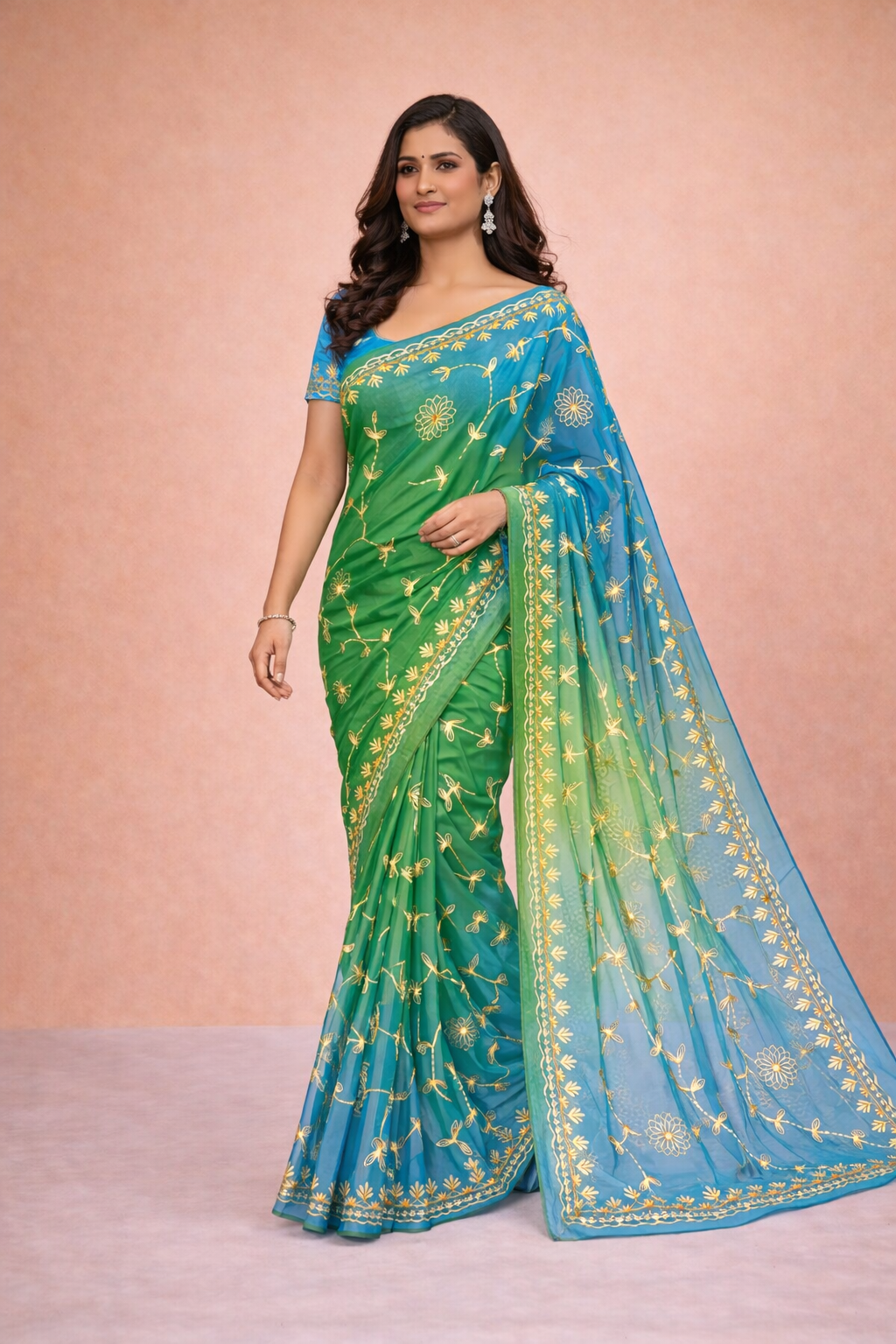 Gotta patti work chiffon fabric saree with gradient colour