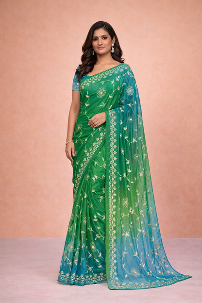 Gotta patti work chiffon fabric saree with gradient colour