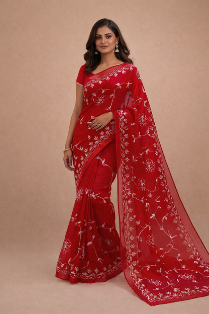 Gotta patti work chiffon fabric saree with gradient colour