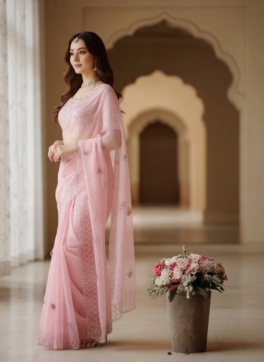 Bollywood style fountain fabric saree