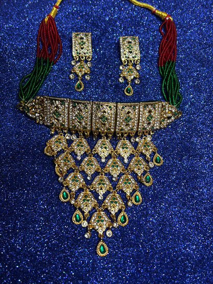 Green royal kundan work necklace