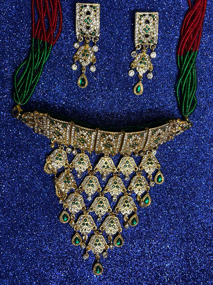 Green royal kundan work necklace