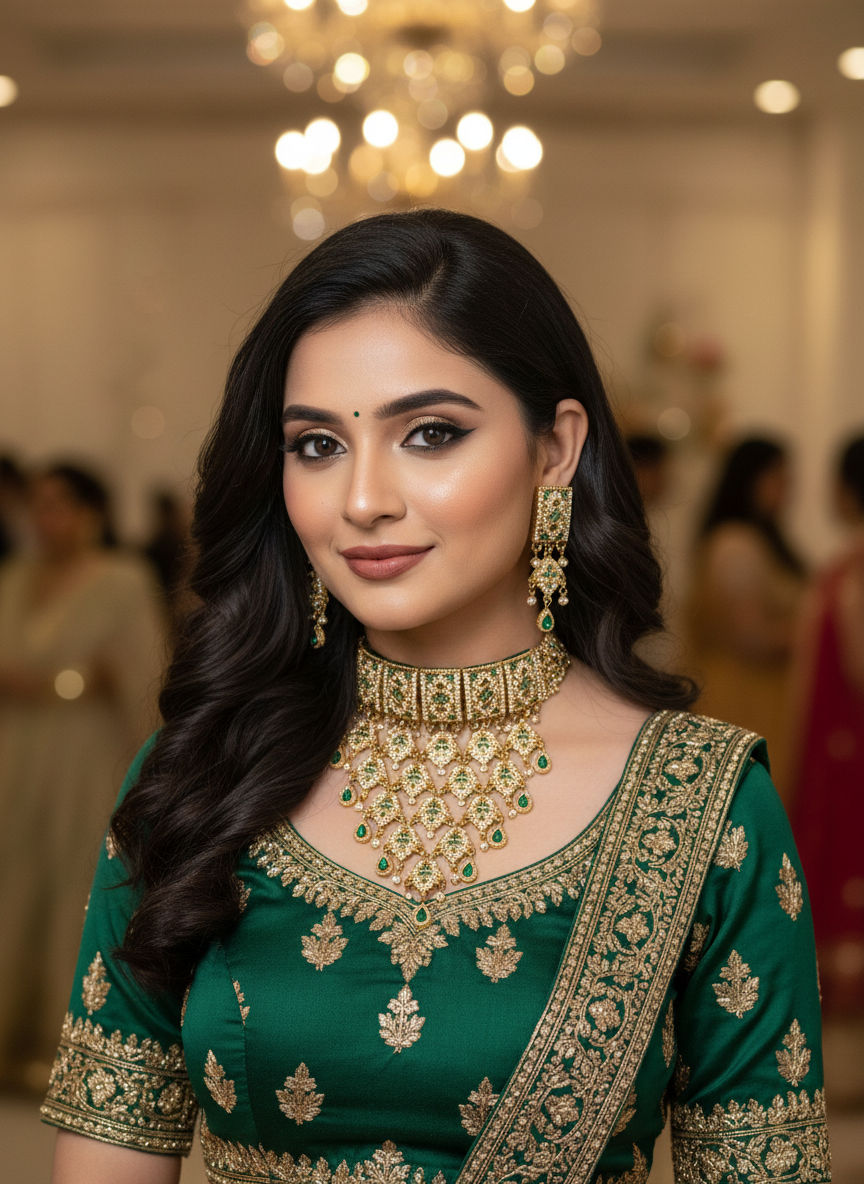 Green royal kundan work necklace