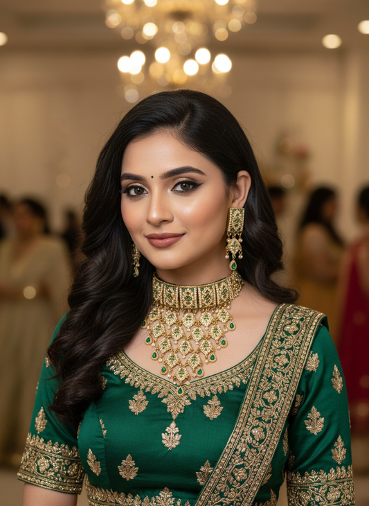 Green royal kundan work necklace