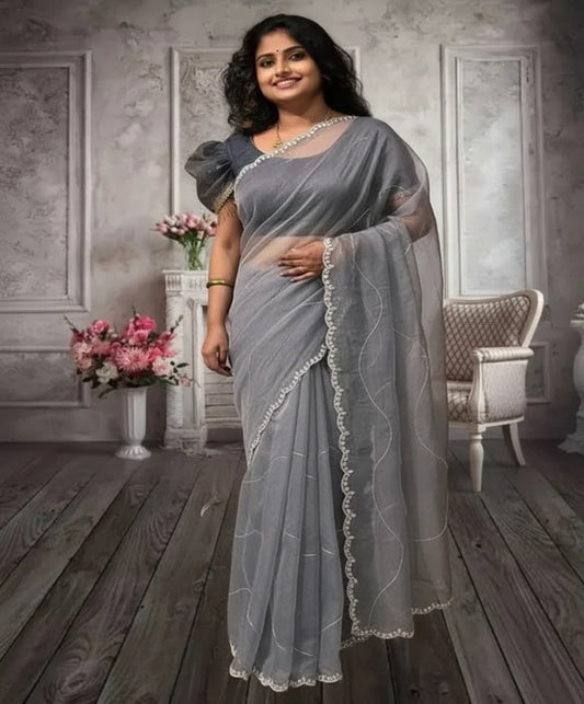 Ready to Wear Self Design Bollywood Tissue Saree